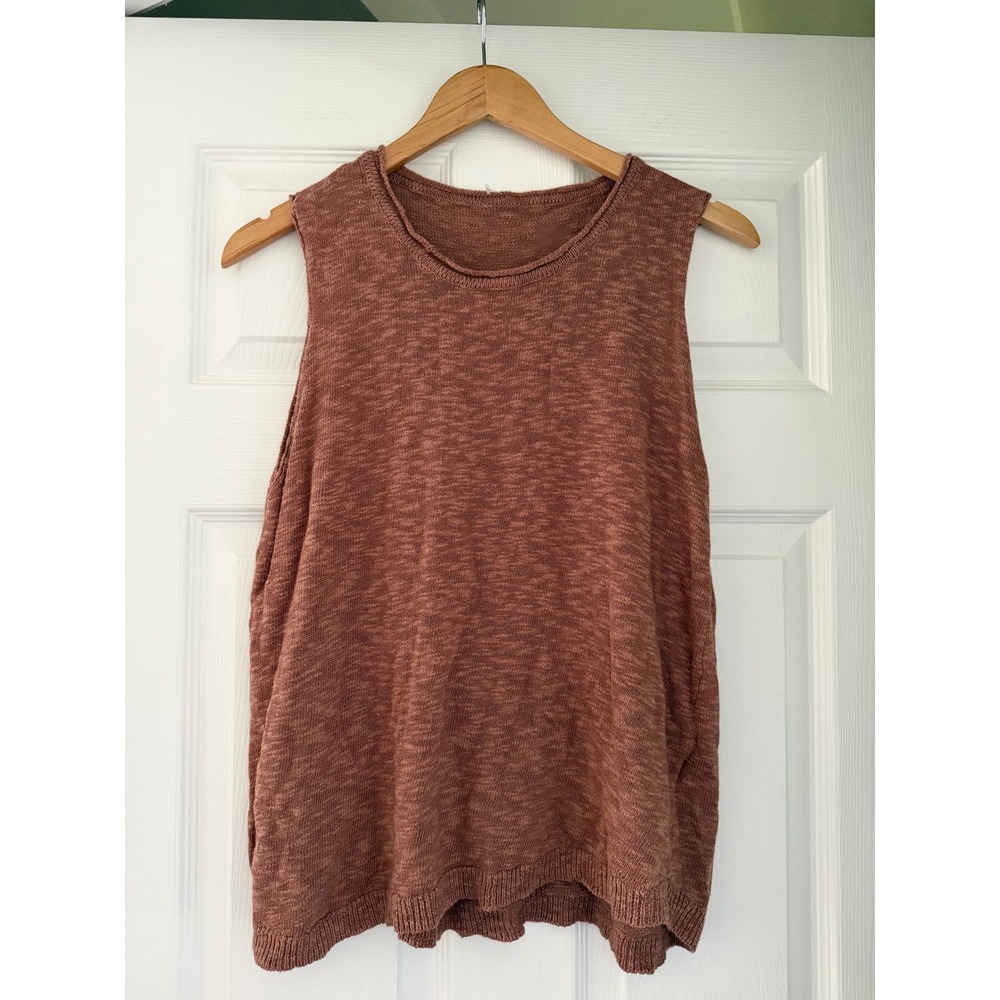 Womens Crochet Knit Sleeveless Brown Blouse Boho Minimalist Coastal